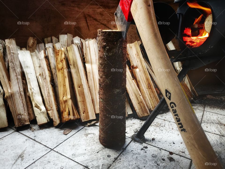 Splitting wood for an evening fire.