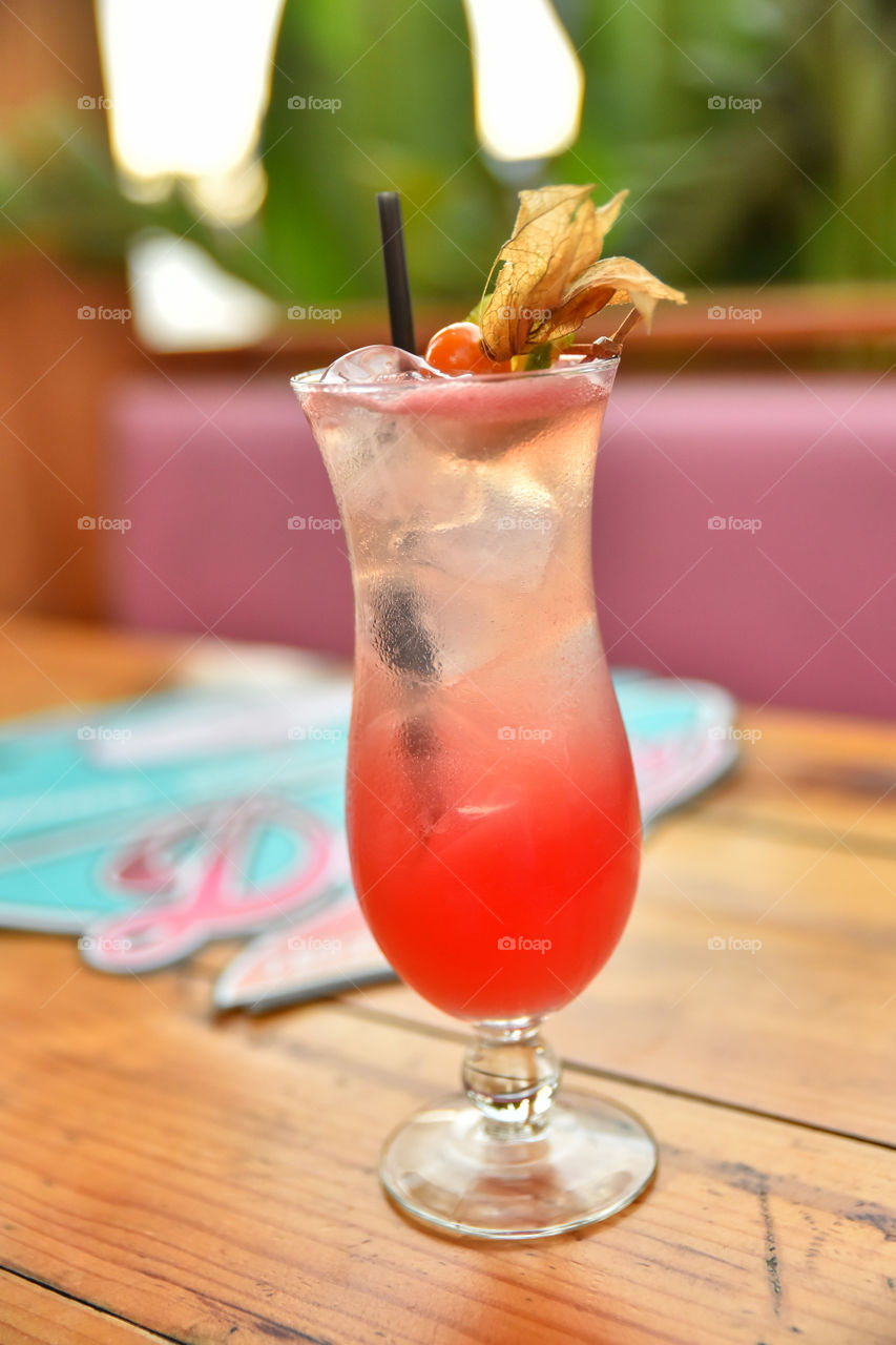 Juice in glass with ice