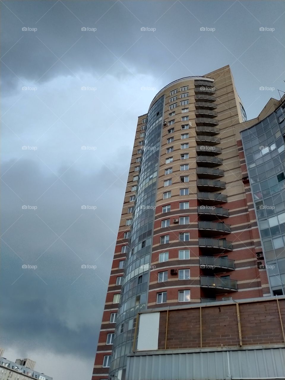 Building in a dark clouds