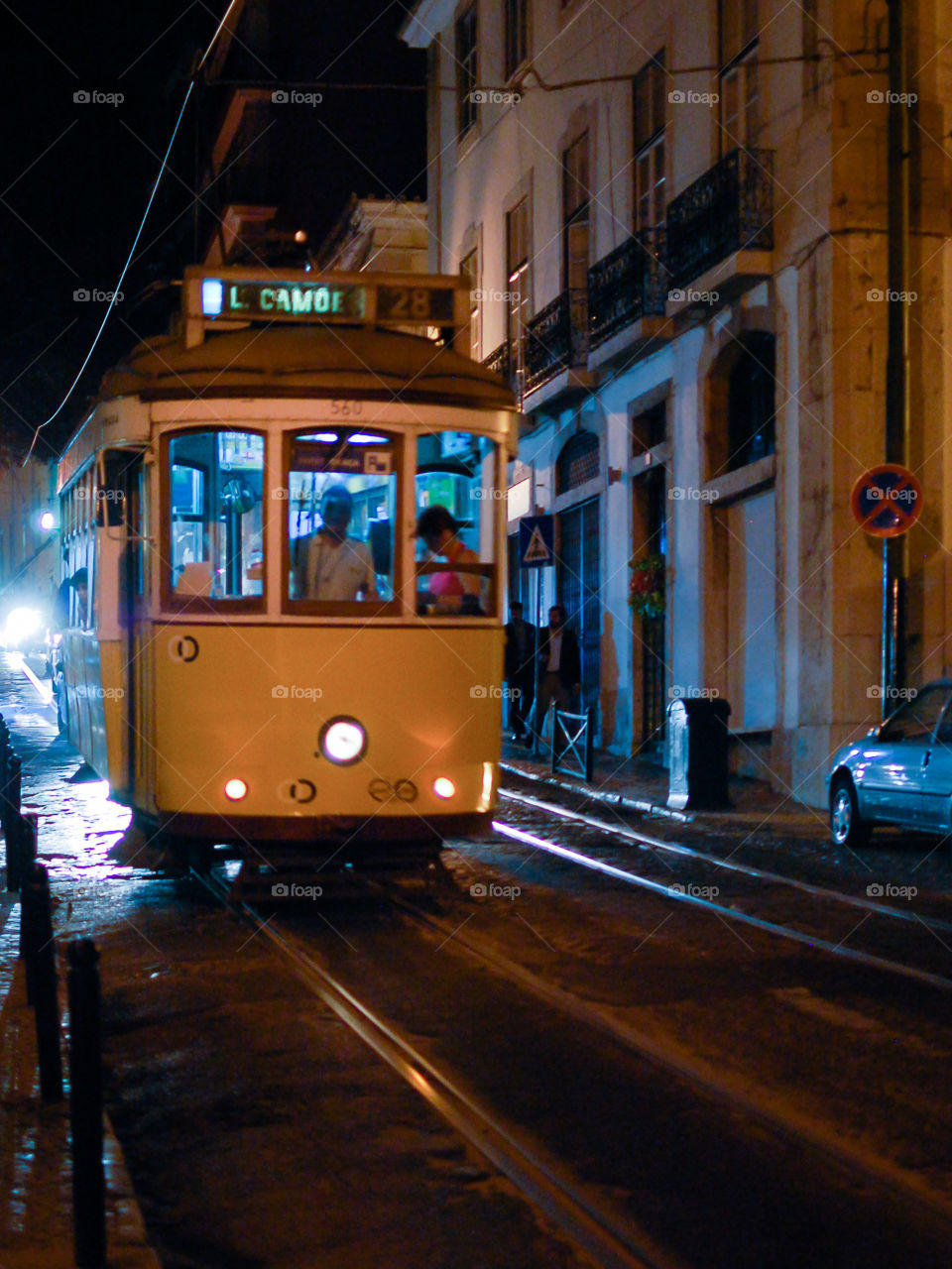 Tramway by night in Lisbon