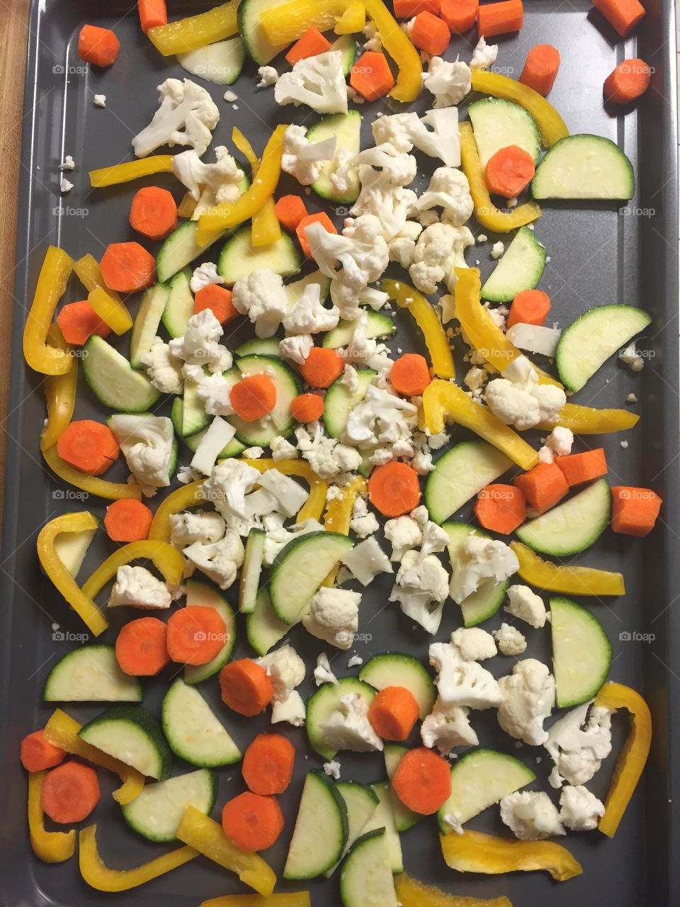 Full frame of chopped vegetables