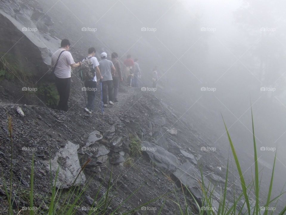 mountain road in fog