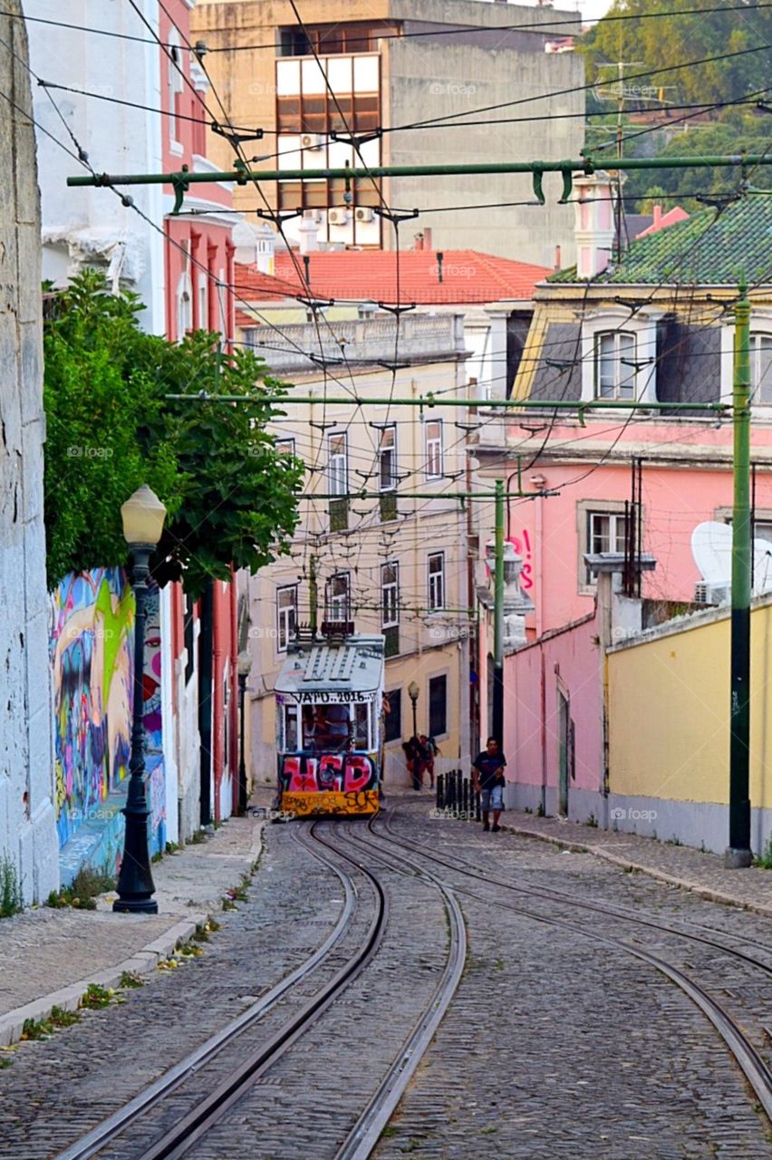 Funky colourful tram