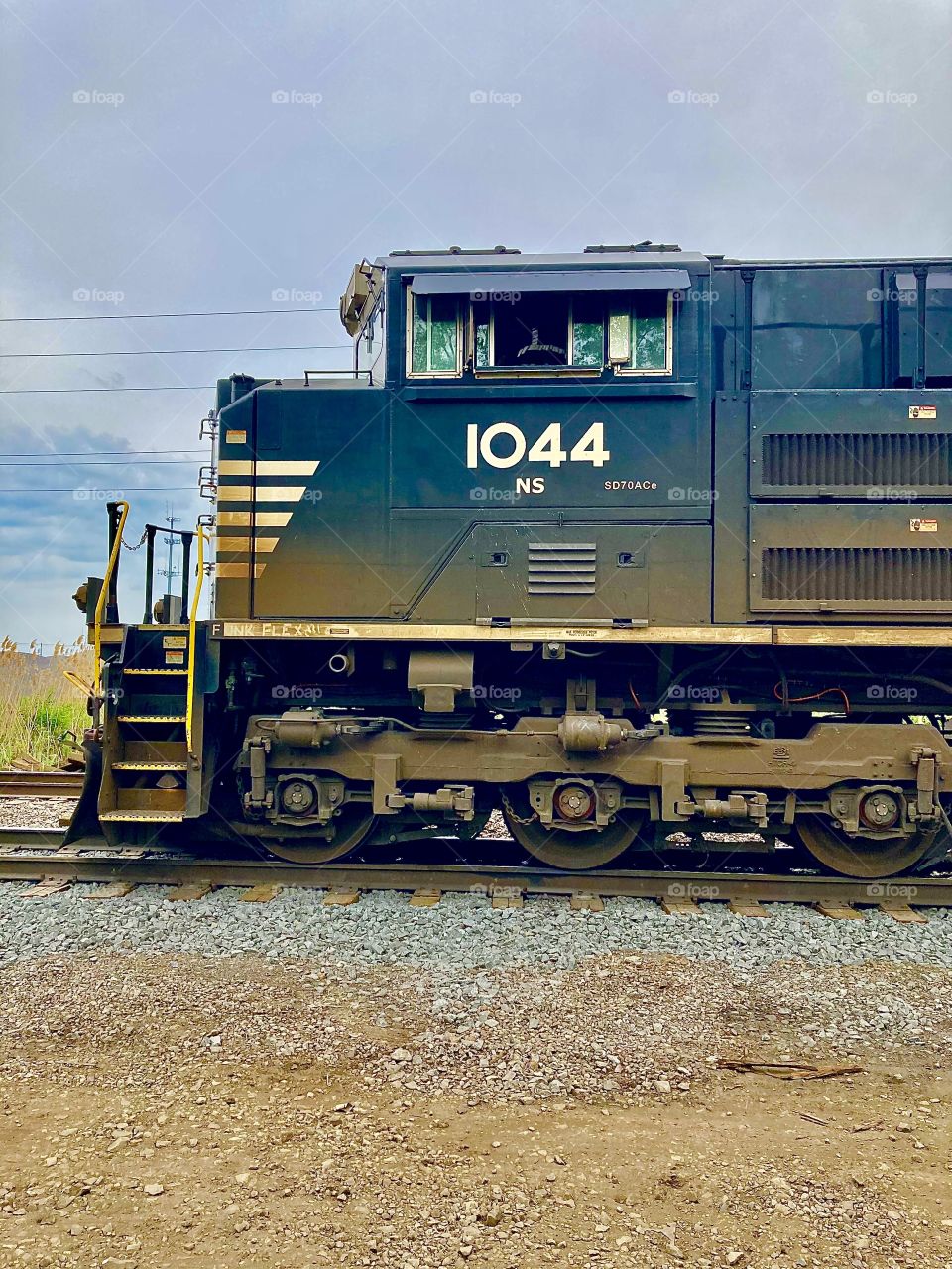 Train engine passing on the tracks