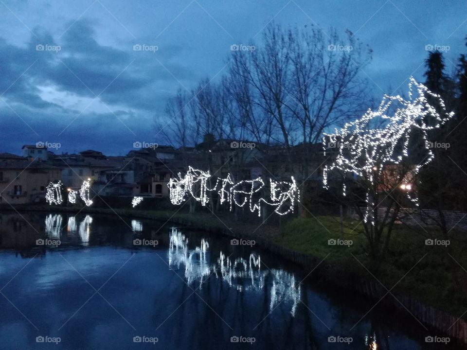 Lights reflected on the river