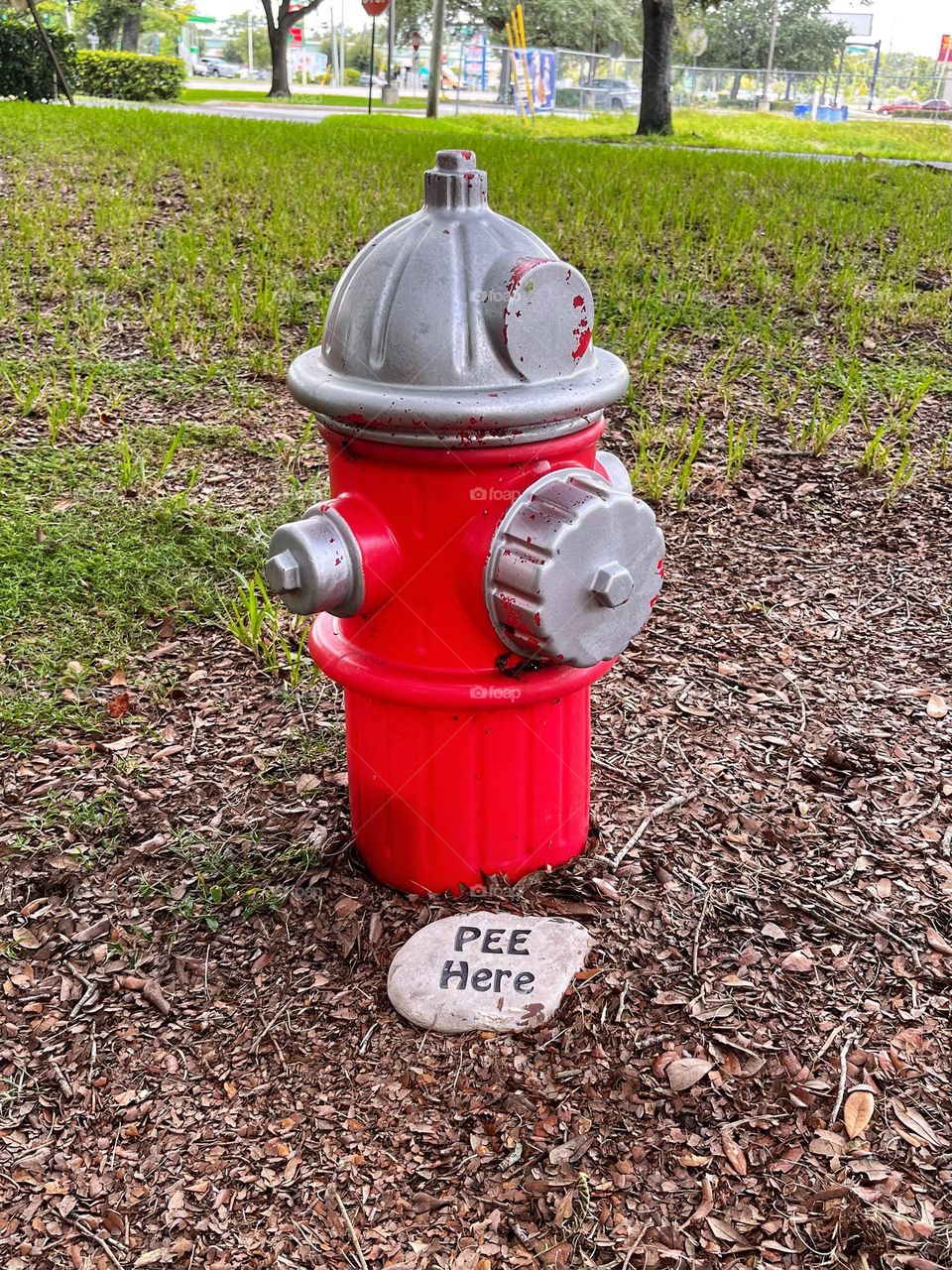 Red fire hydrant statue for dogs to pee on