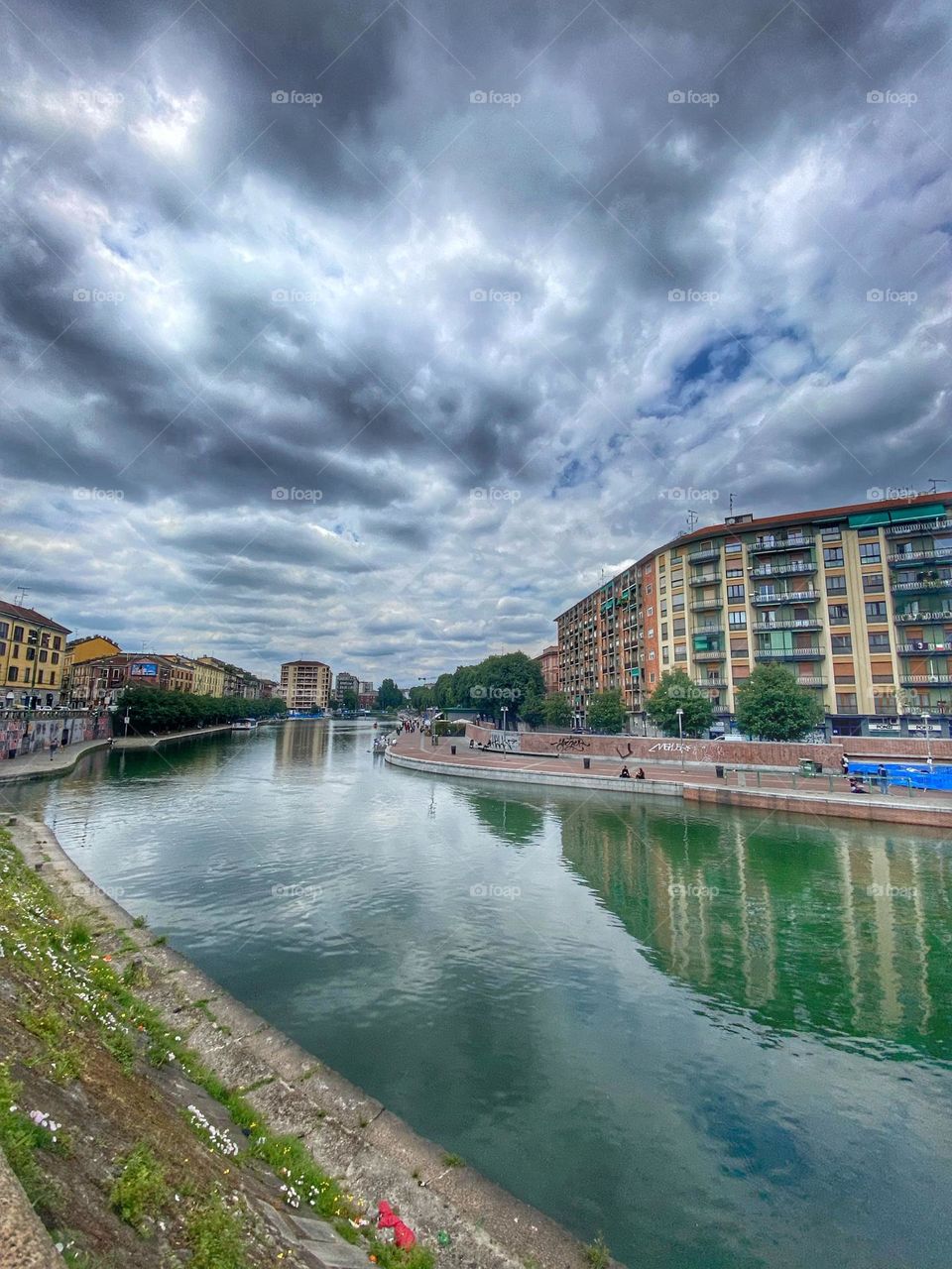 When water il like a mirror. Navigli, Milan, Italy