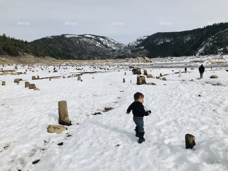 Buddy is checking the empty lake 