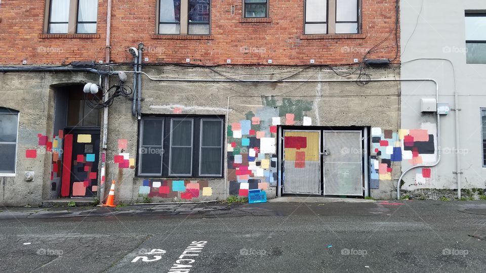 colorful block graffiti in Belltown, Seattle