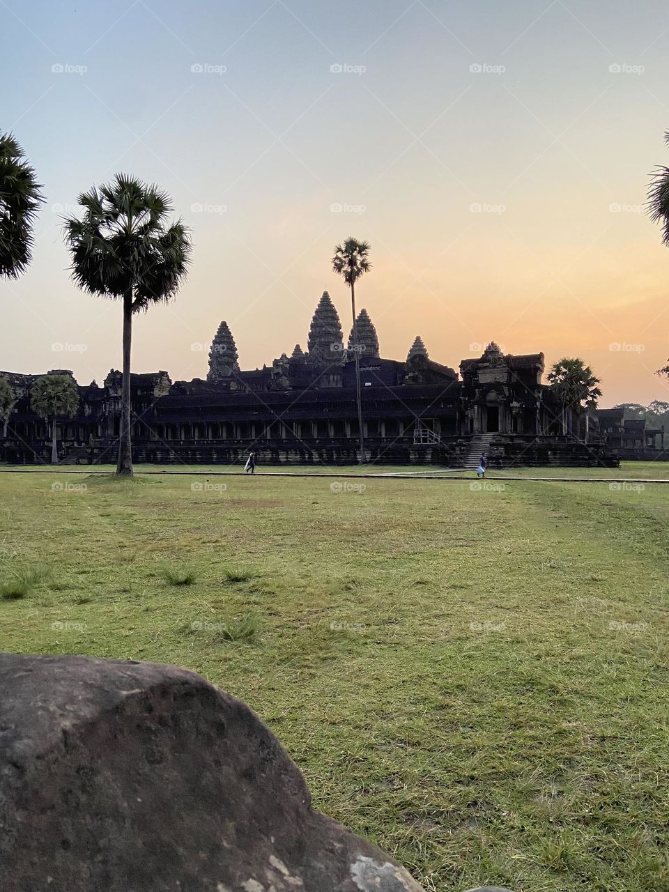 Beautiful ancient Ankor Wat temple at sunrise.