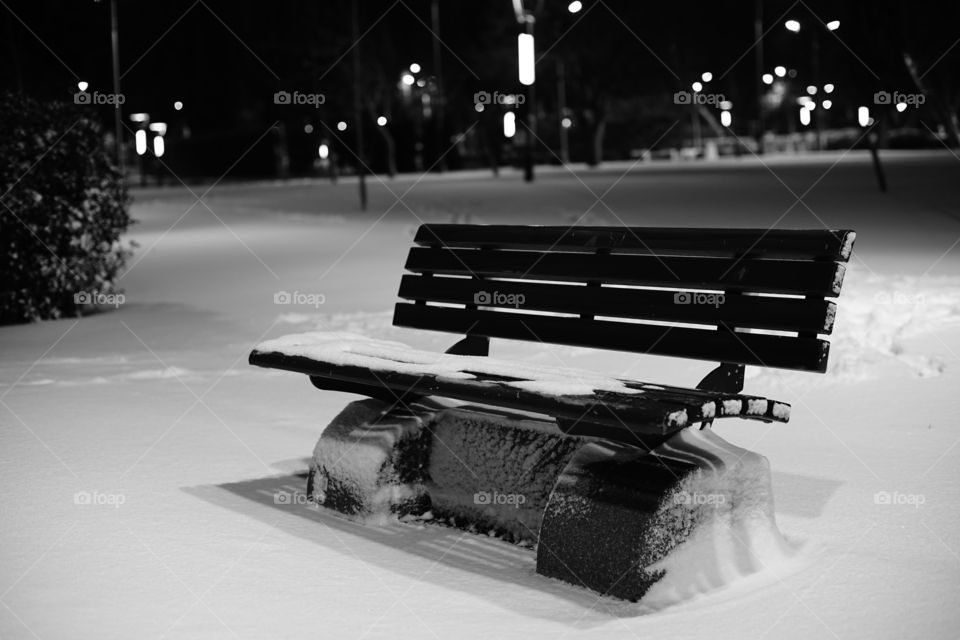 Only benches and snow landscape 