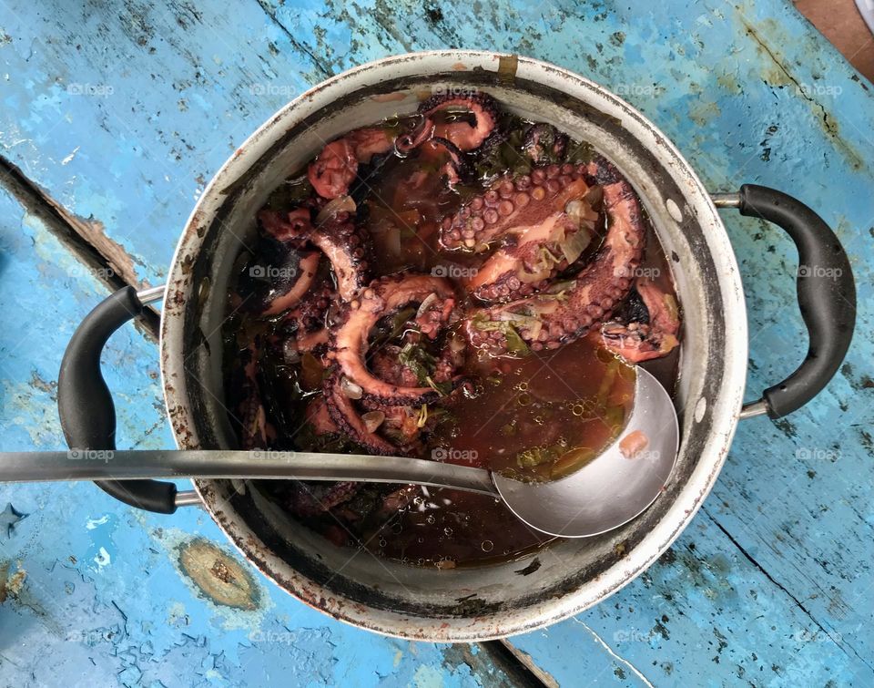 octopus broth in a pan typical dish from northeast Brazil