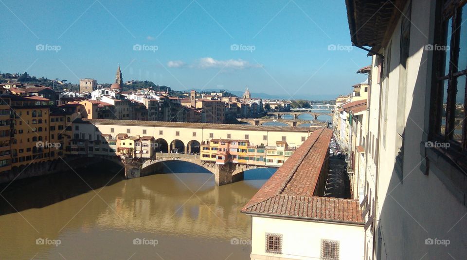 view of Florence and the ponte vecchio