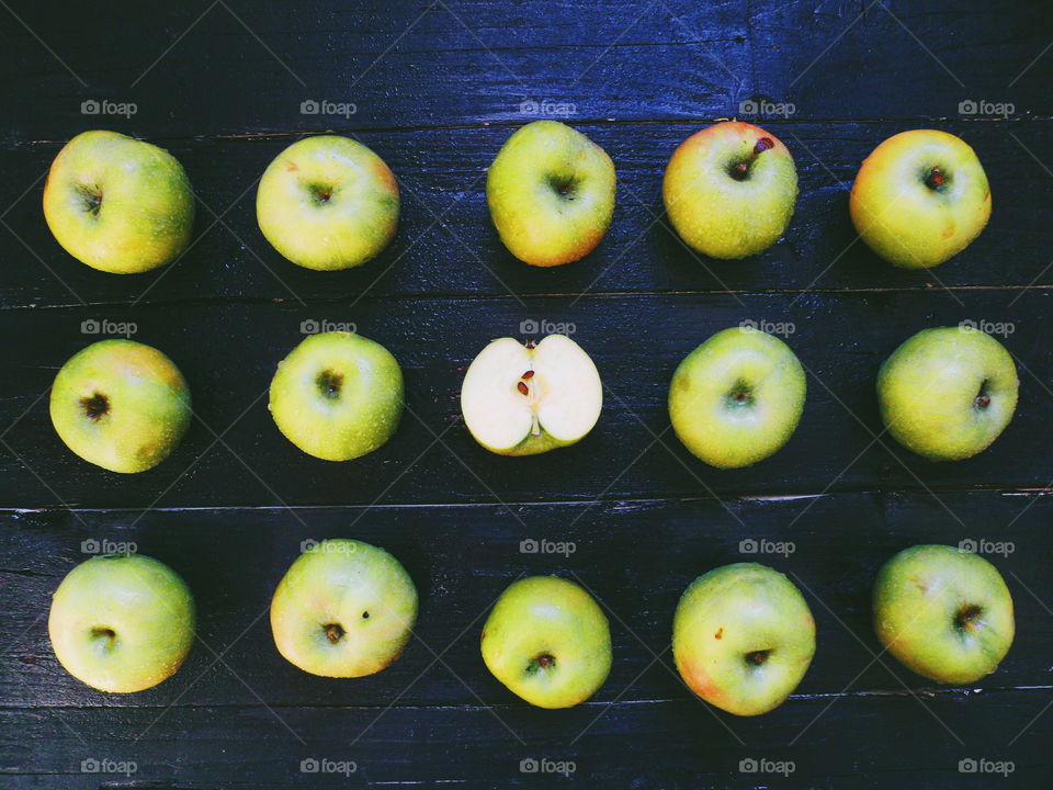 green apples varieties of simirenko on a black background