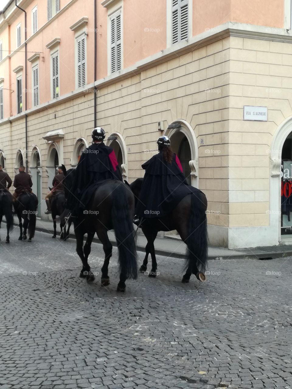 A strange place for horses. It's Carnival. Rieti