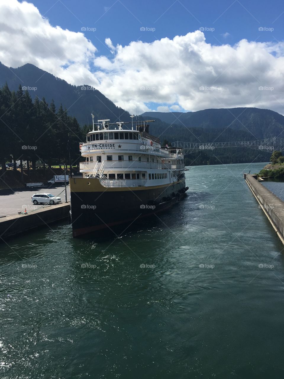 Ship docked on Columbia River