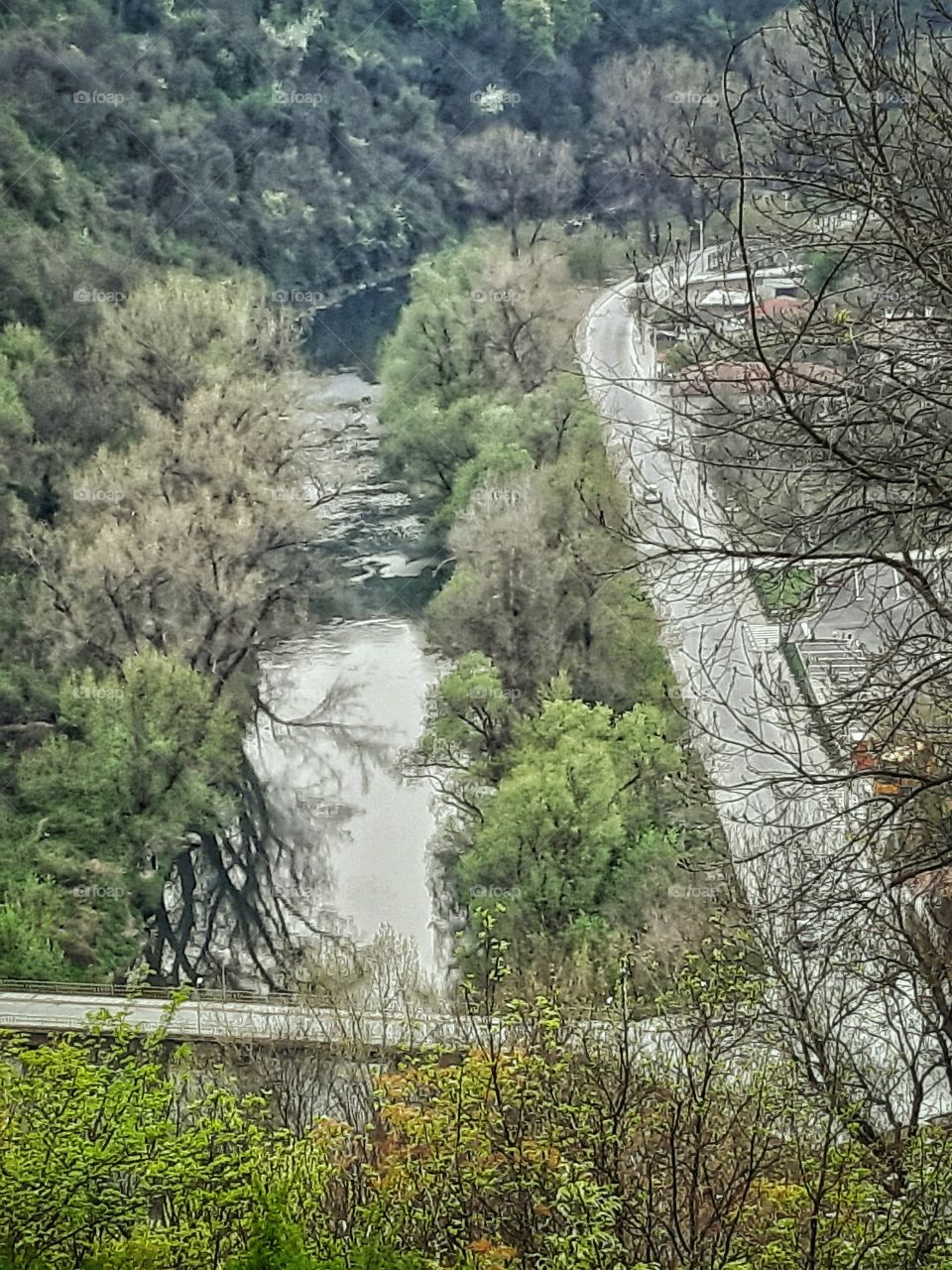 Spring view of Yantra river from Tzarevetz fortress,March 6th 2019,Veliko Tarnovo,Bulgaria.