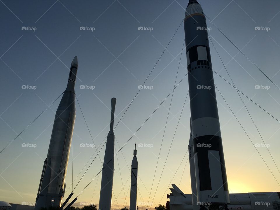 Kennedy Space Center Rocket Garden at sunset 