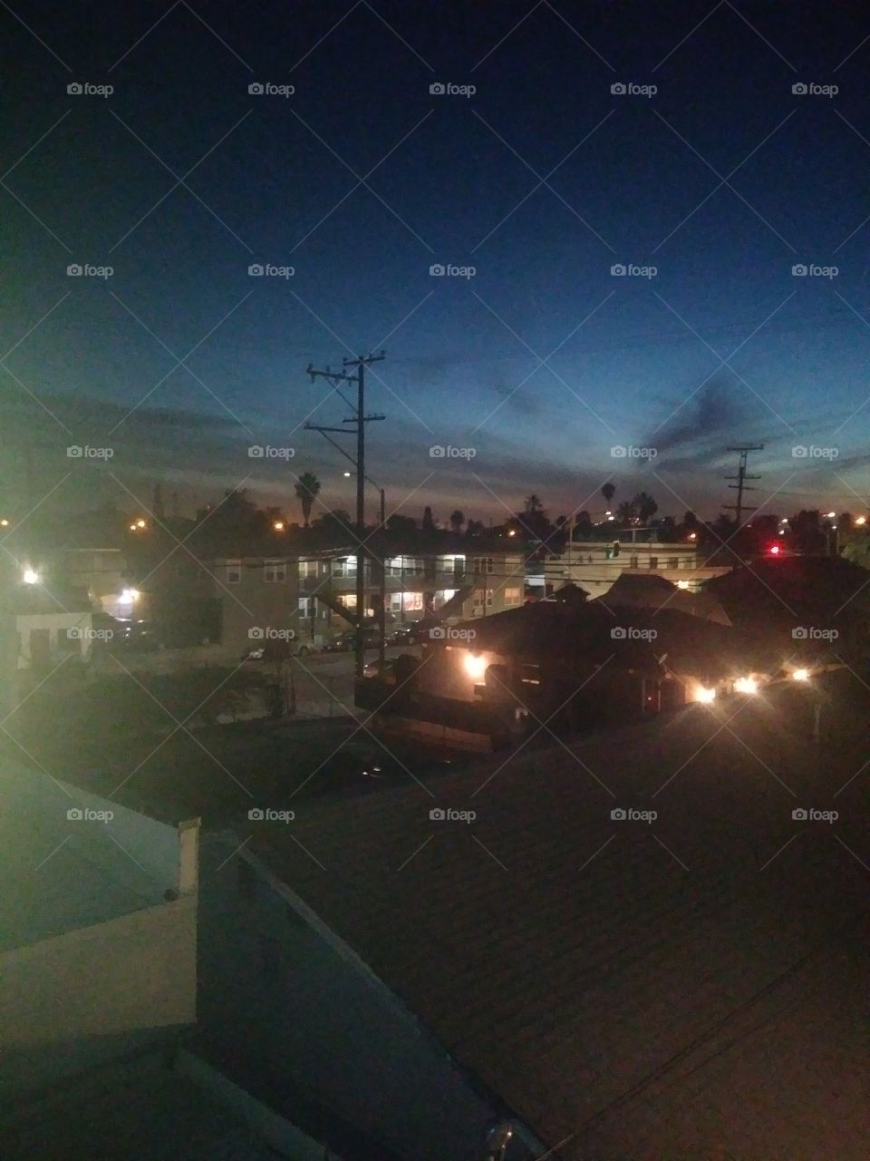 Rooftop view from Long Beach California at nightfall