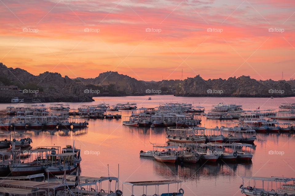 Beautiful sunrise over Nile river scape in Luxor Egypt 