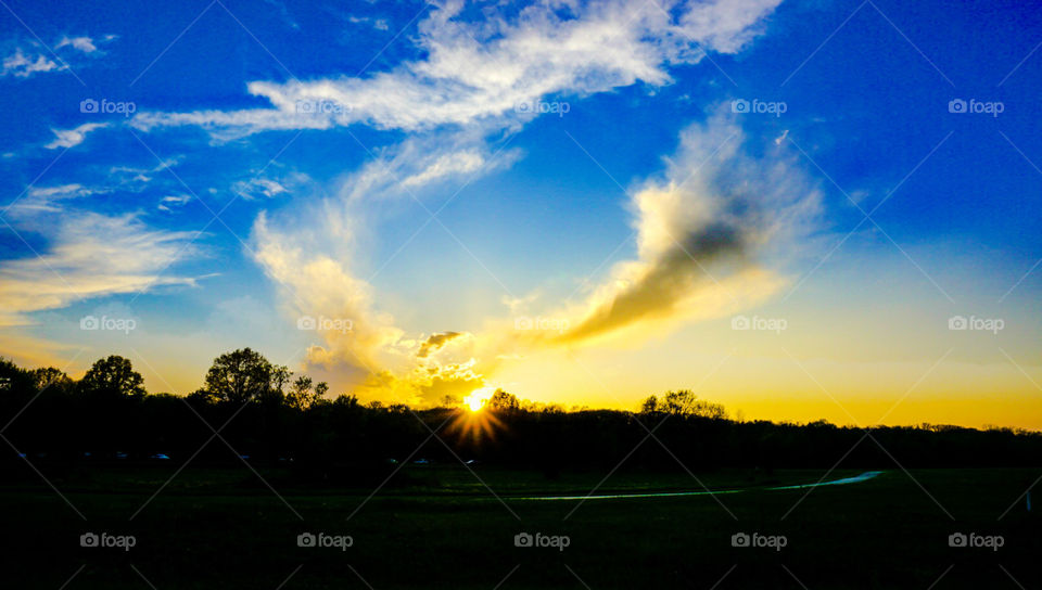 sunset over park