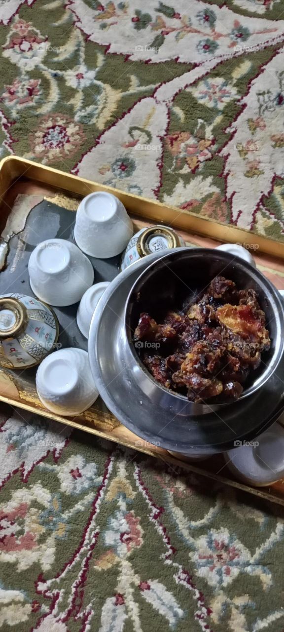 Dates, cup and china view