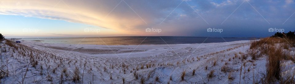 Winter in Lewes. Snowfall on the Lewes bay in Delaware