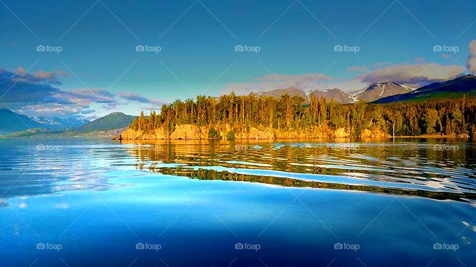 Sun beaming on Alaskan island.