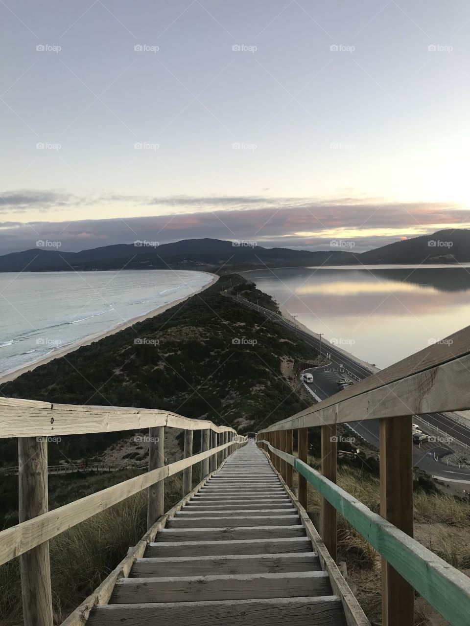 Stairway with a beautiful nature view of ‘The Neck’ on Bruny Island