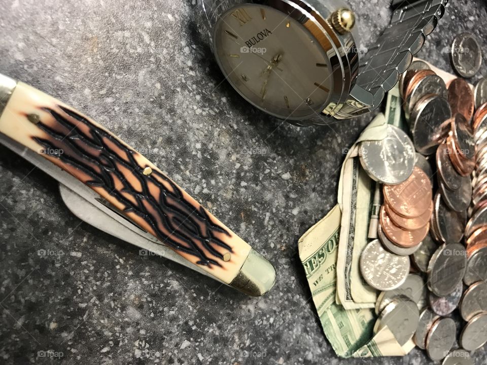 knife,watch ,money