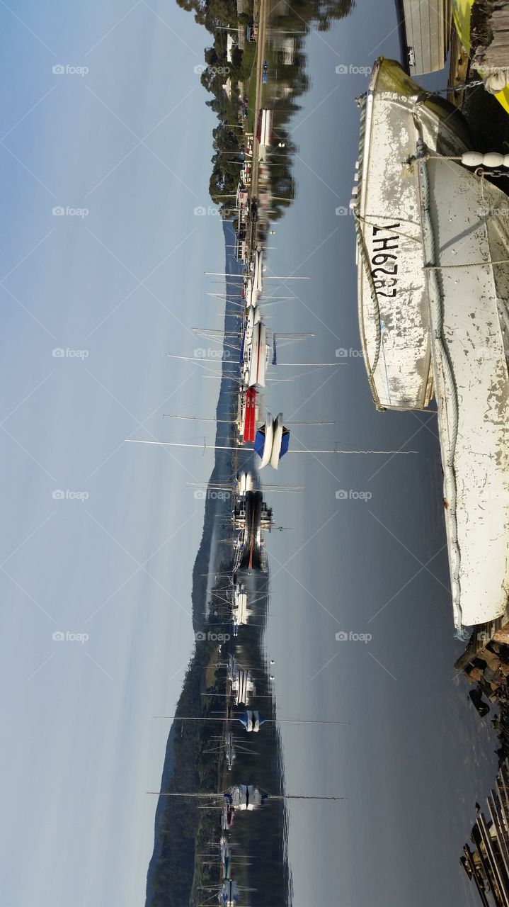 Winter on the Huon River. Passing through Cygnet in southern Tasmania on a cold crisp morning,