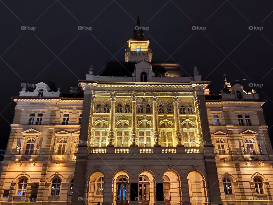 Novi Sad Serbia town hall in night close up