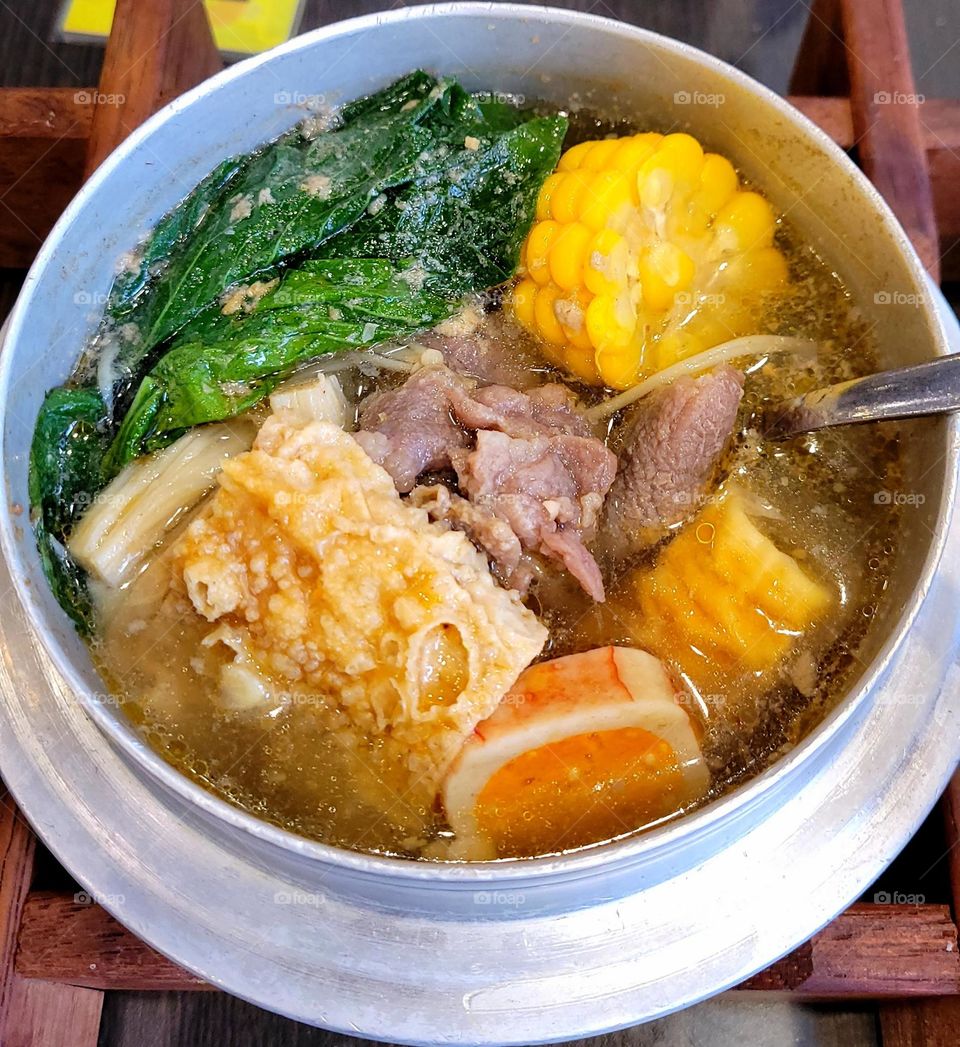 Delicious fried meat soup
