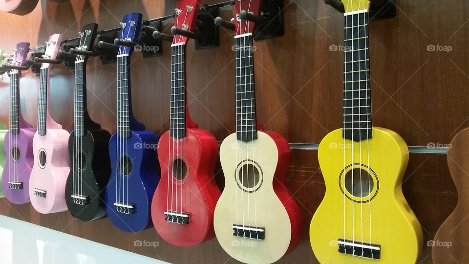 Let's make music together!. colorful ukuleles 