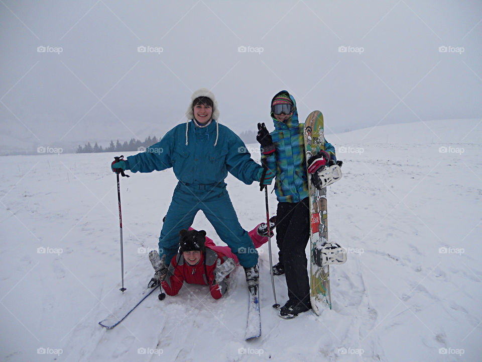 Snowboarder, Skier, Pedestrian