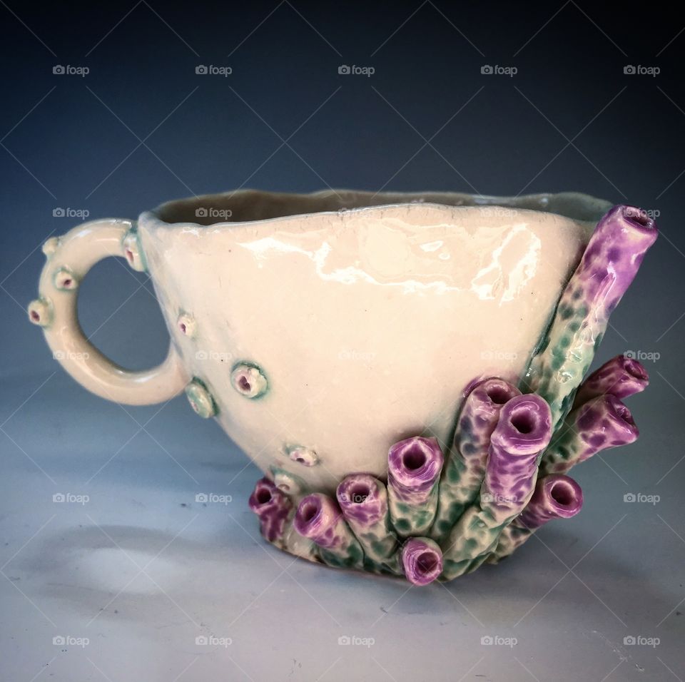 Porcelain Mug with Sea Sponges crawling up the side 