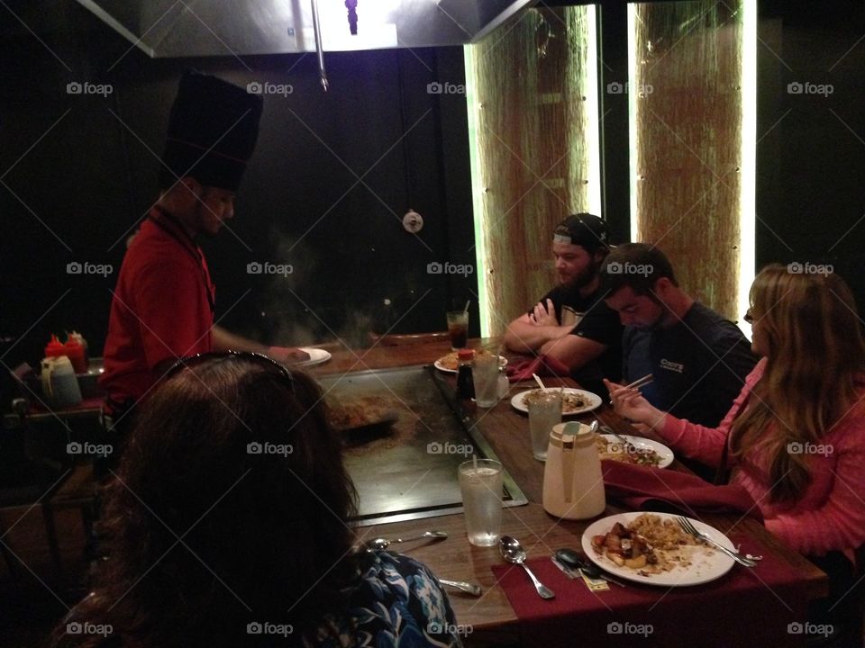 Japanese food out. Japanese chef preparing food