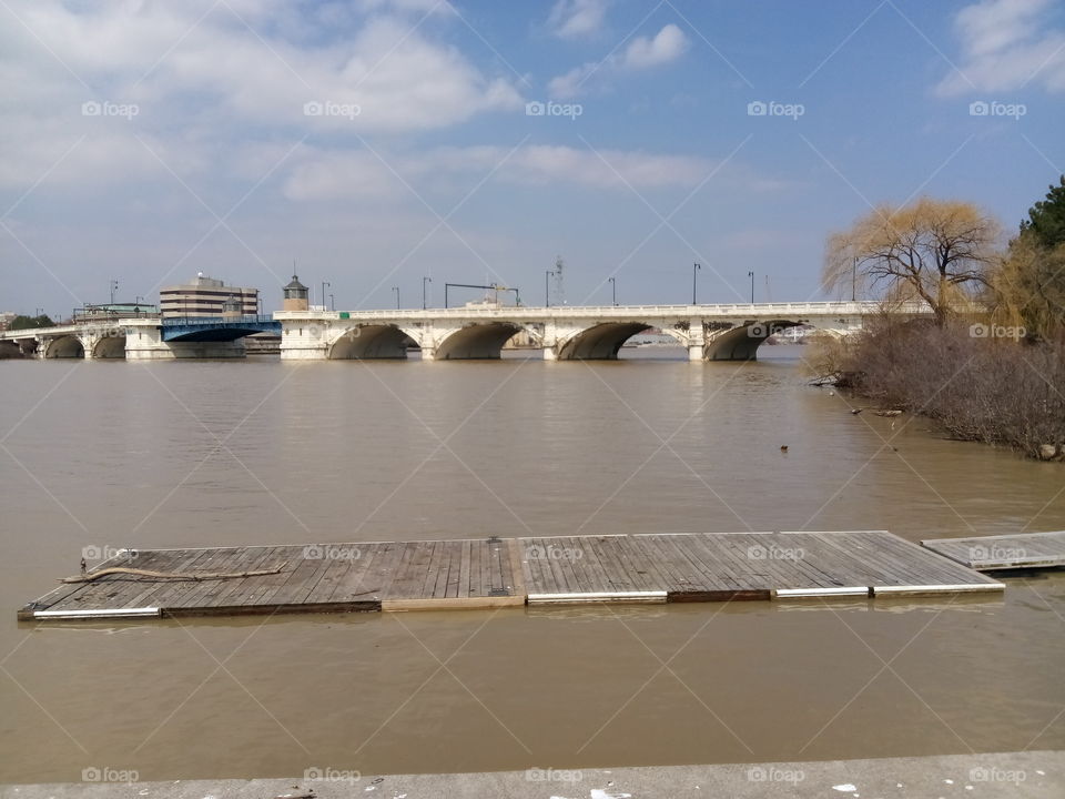 A bridge on the Maumee River downtown Toledo,Ohio