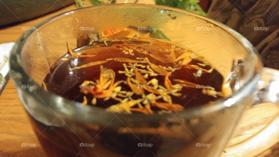Herbal Tea Close Up Steamed Glass