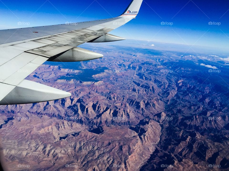 Grand Canyon by air. Morning flight over the Grand Canyon 