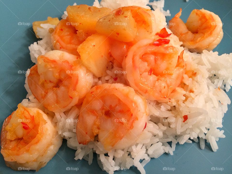 Coconut and pineapple sweet chili shrimp 