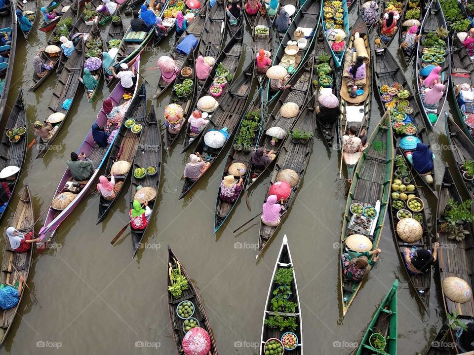 Traditional market on the river in South Borneo Indonesia