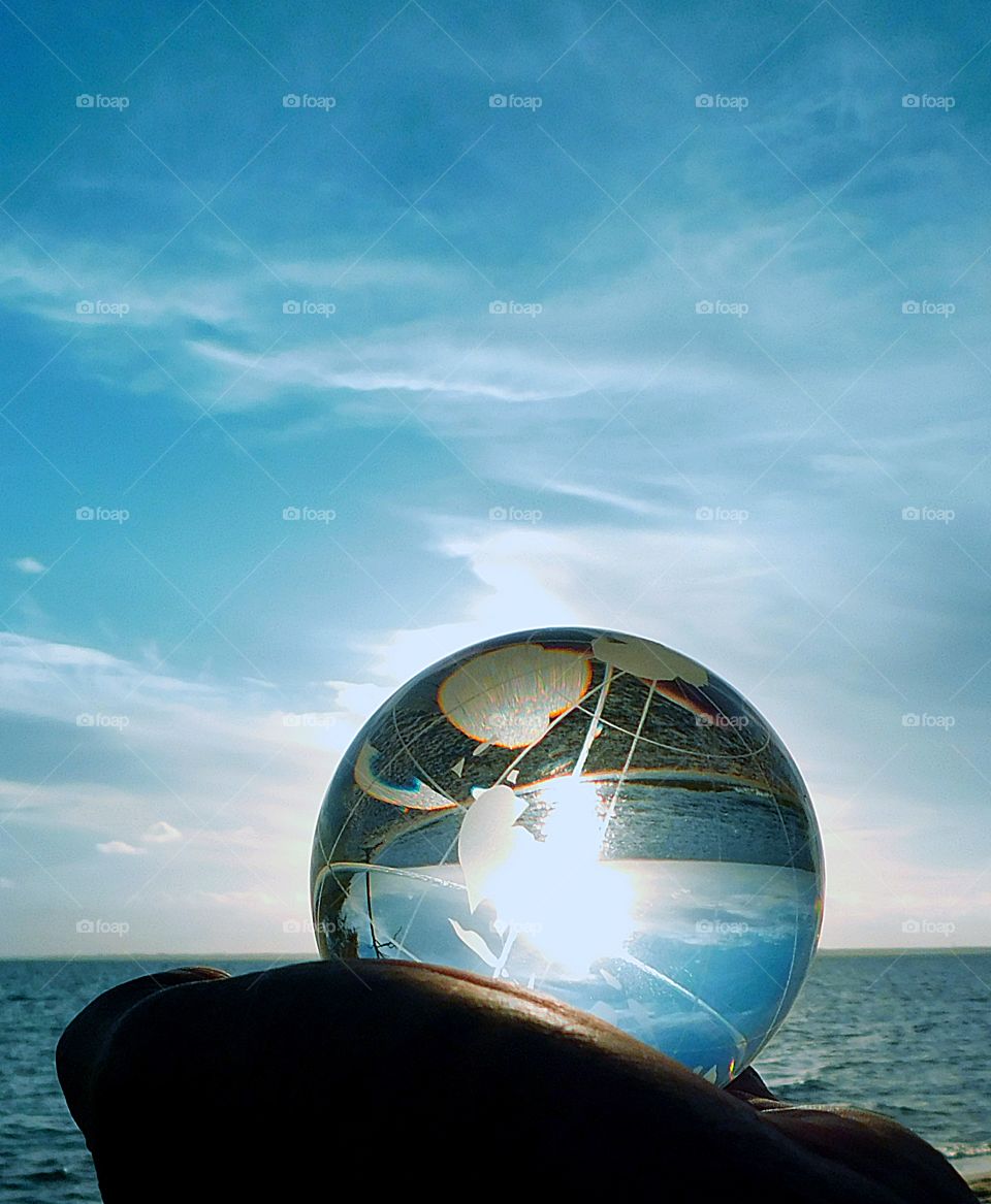 View of the bay through the glass ball