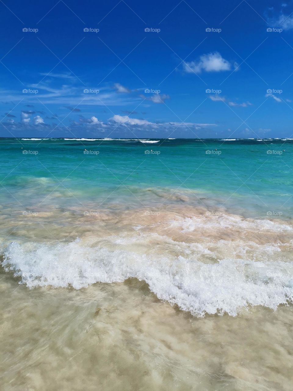 Nature is great artist. Blue Sea, sunny day in Dominican Republic. Beautiful landscape.