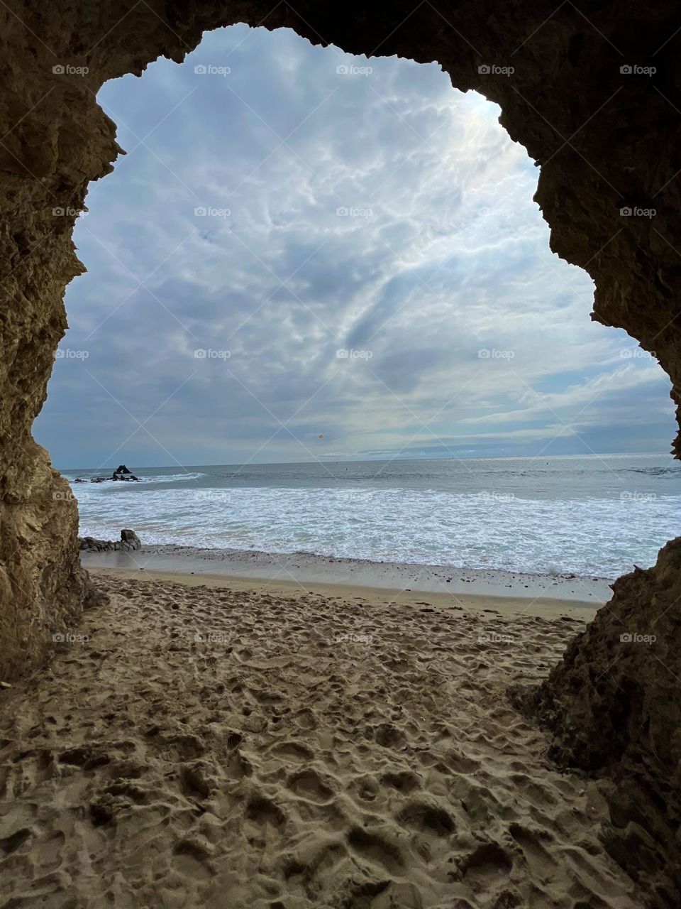 Standing inside a cave on Little Corona del Mar Beach