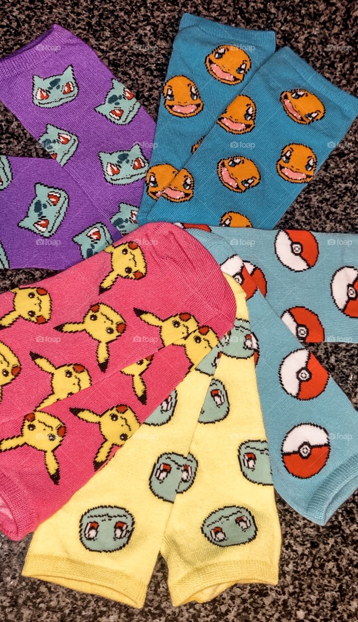 Adorable Pokémon socks that were gifted by a good friend. 