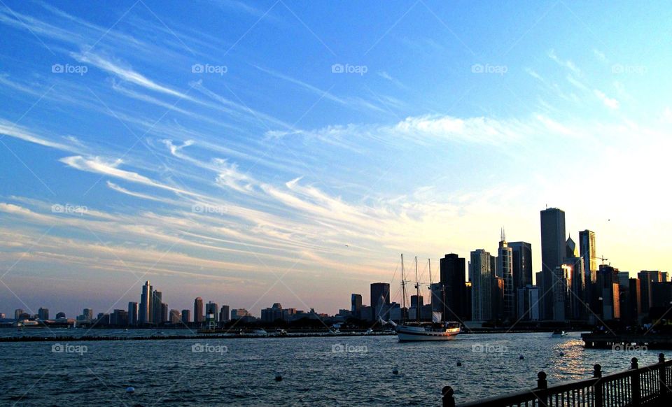 Chicago Coastline. A view of Chicago from off the pier