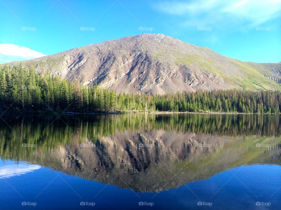 Reflection of mountain and trees in water