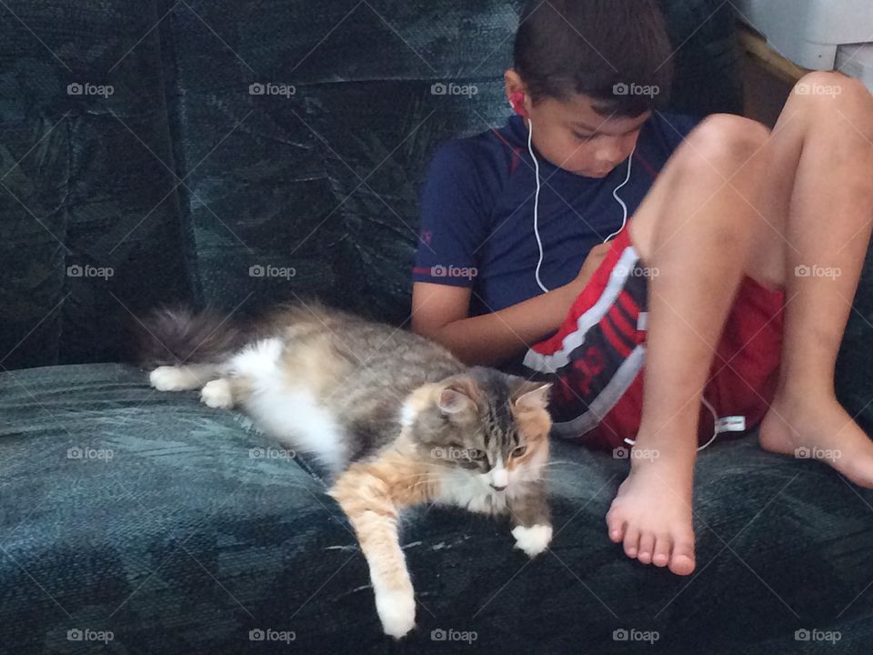Boy and his cat 