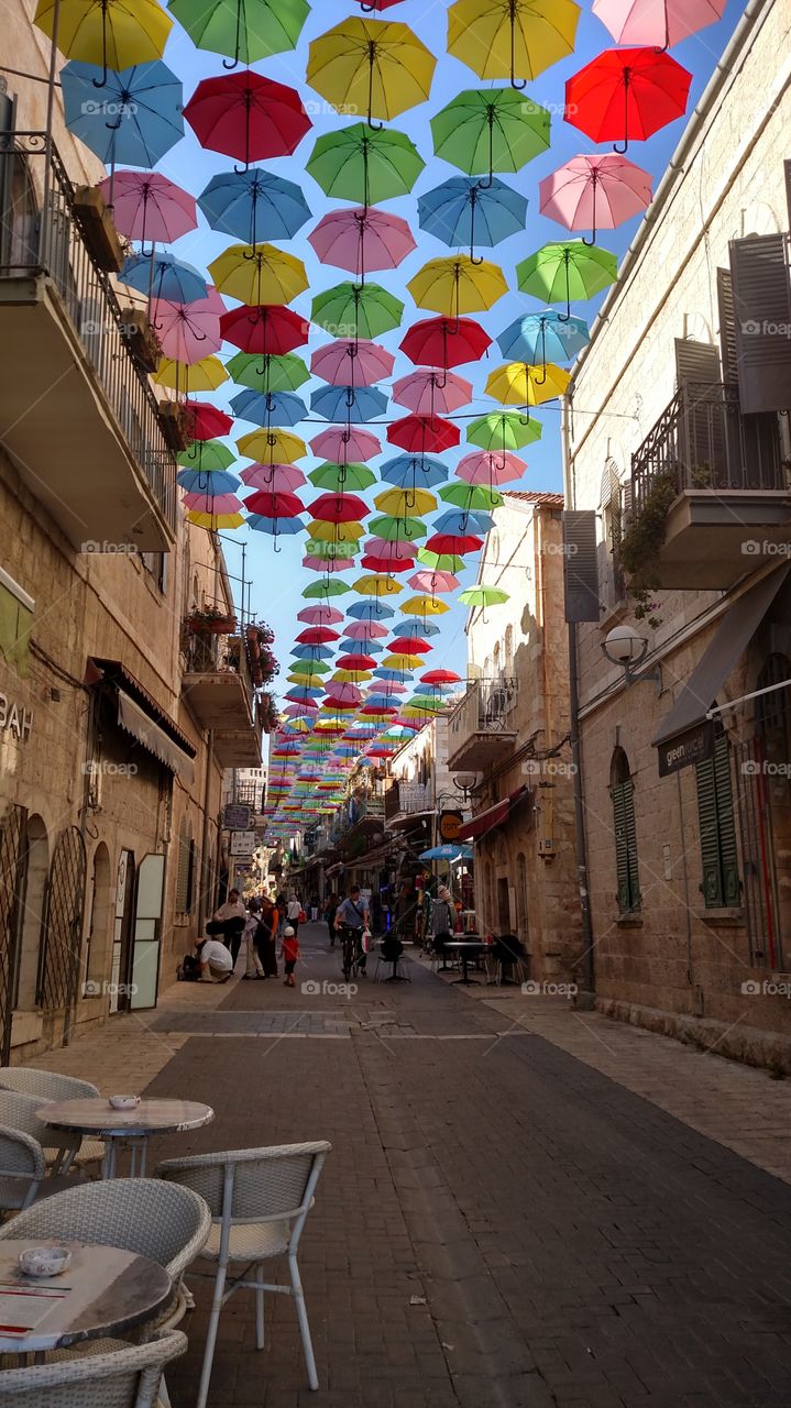 Umbrellas in town sqaure